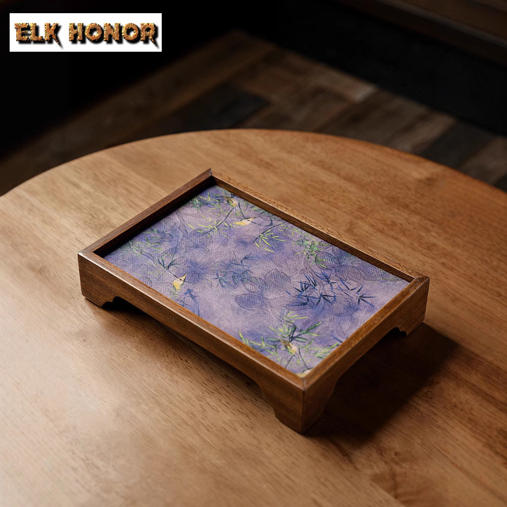 Bamboo Tea Tray - الجوز سحابة الحجاب الزهور والخيزران مستطيل