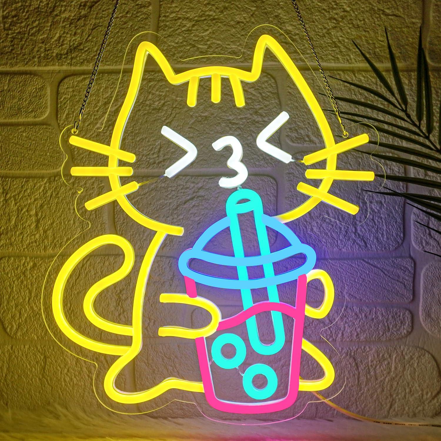 Coffee Tea Neon Sign - لافتة نيون على شكل قطة لمحلات