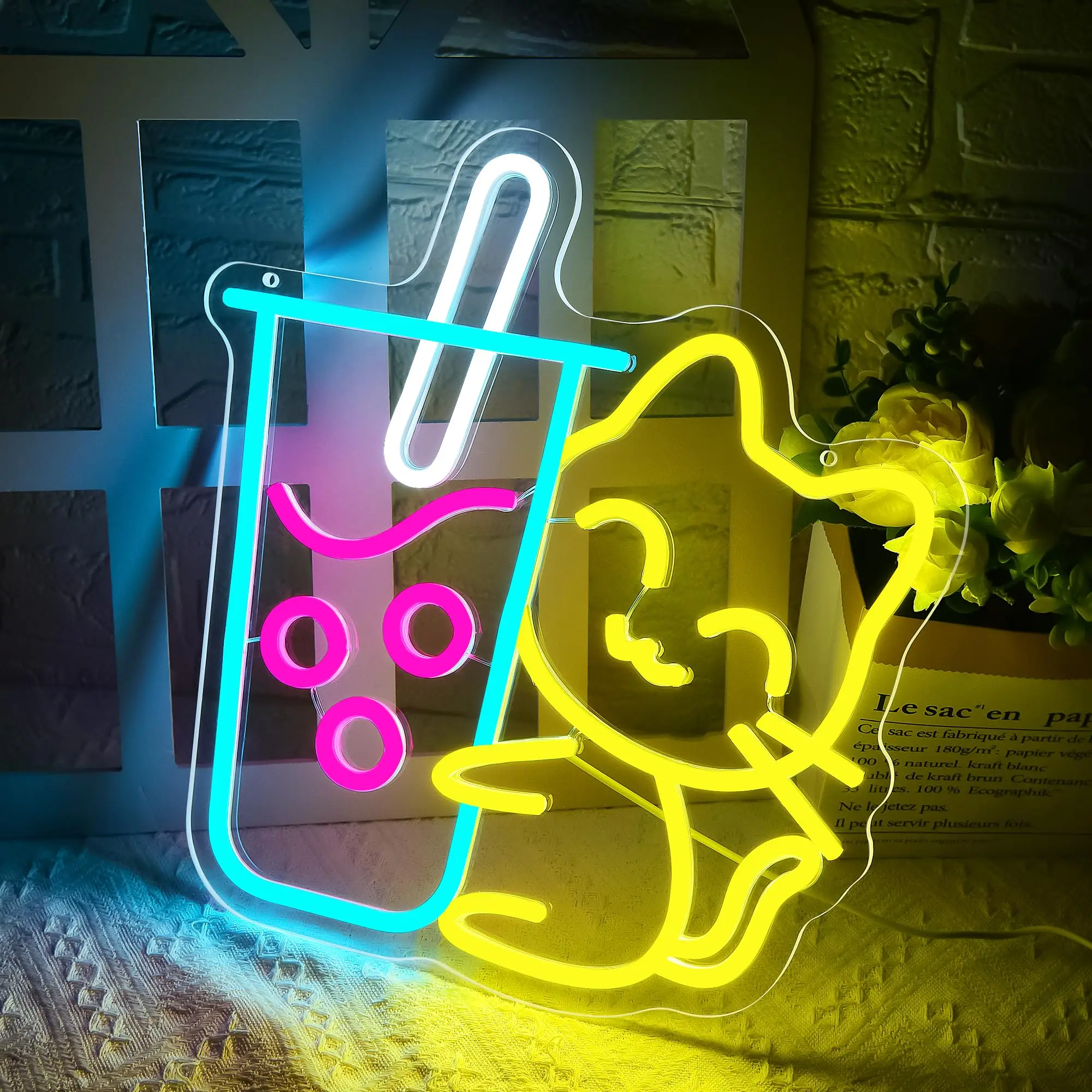 Coffee Tea Neon Sign - القط بوبا الشاي النيون تسجيل ل