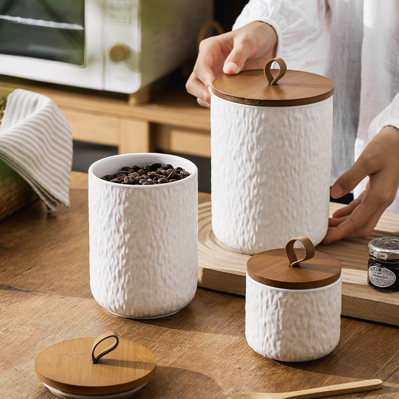 Coffee Tea And Sugar Canisters - علبة تخزين شاي سيراميك بنمط روك،