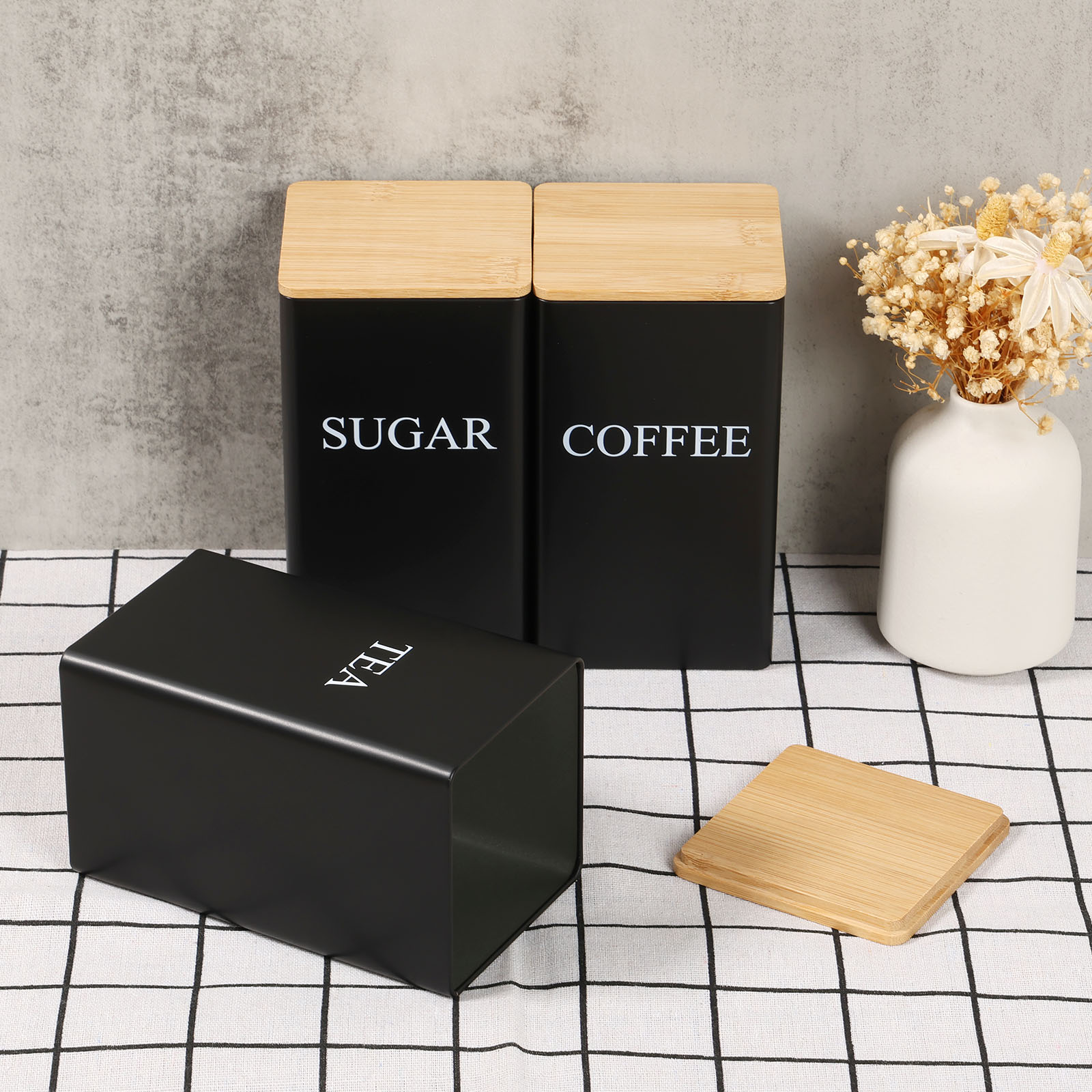 Coffee Tea And Sugar Canisters - جرة تخزين حبوب البن، حاوية معدنية
