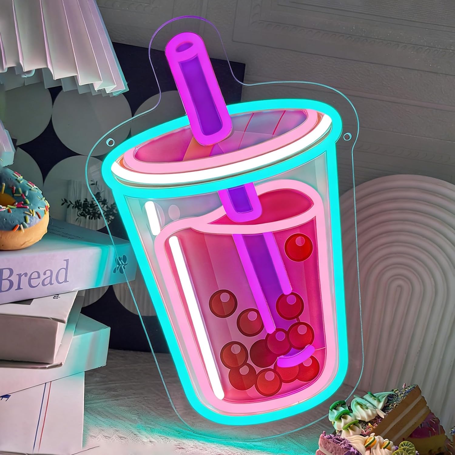 Coffee Tea Neon Sign - لافتة نيون لشاي الفقاعات تعمل بمنفذ