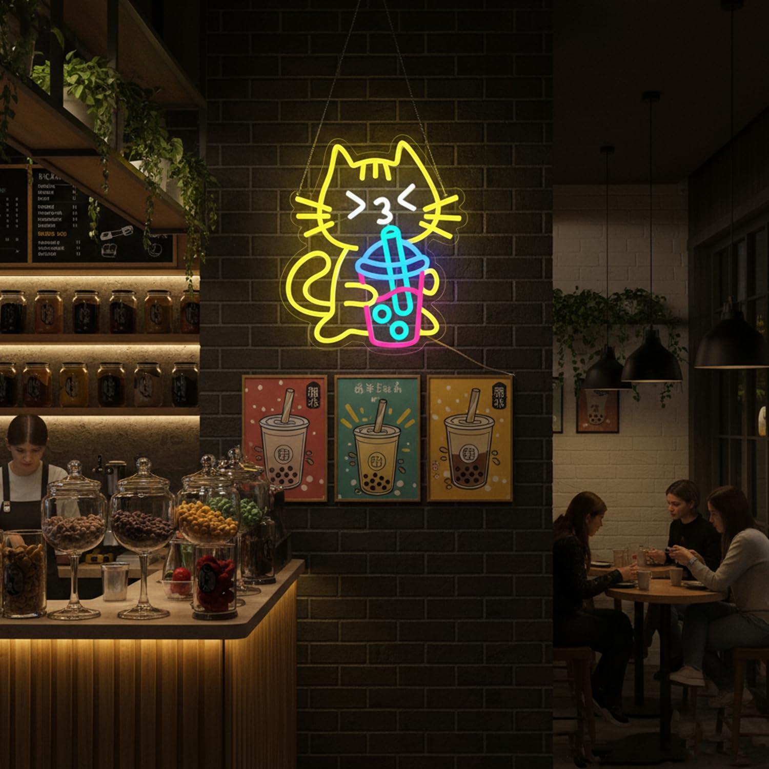 لافتة نيون على شكل قطة لمحلات  - مراجعة Coffee Tea Neon Sign وسعره