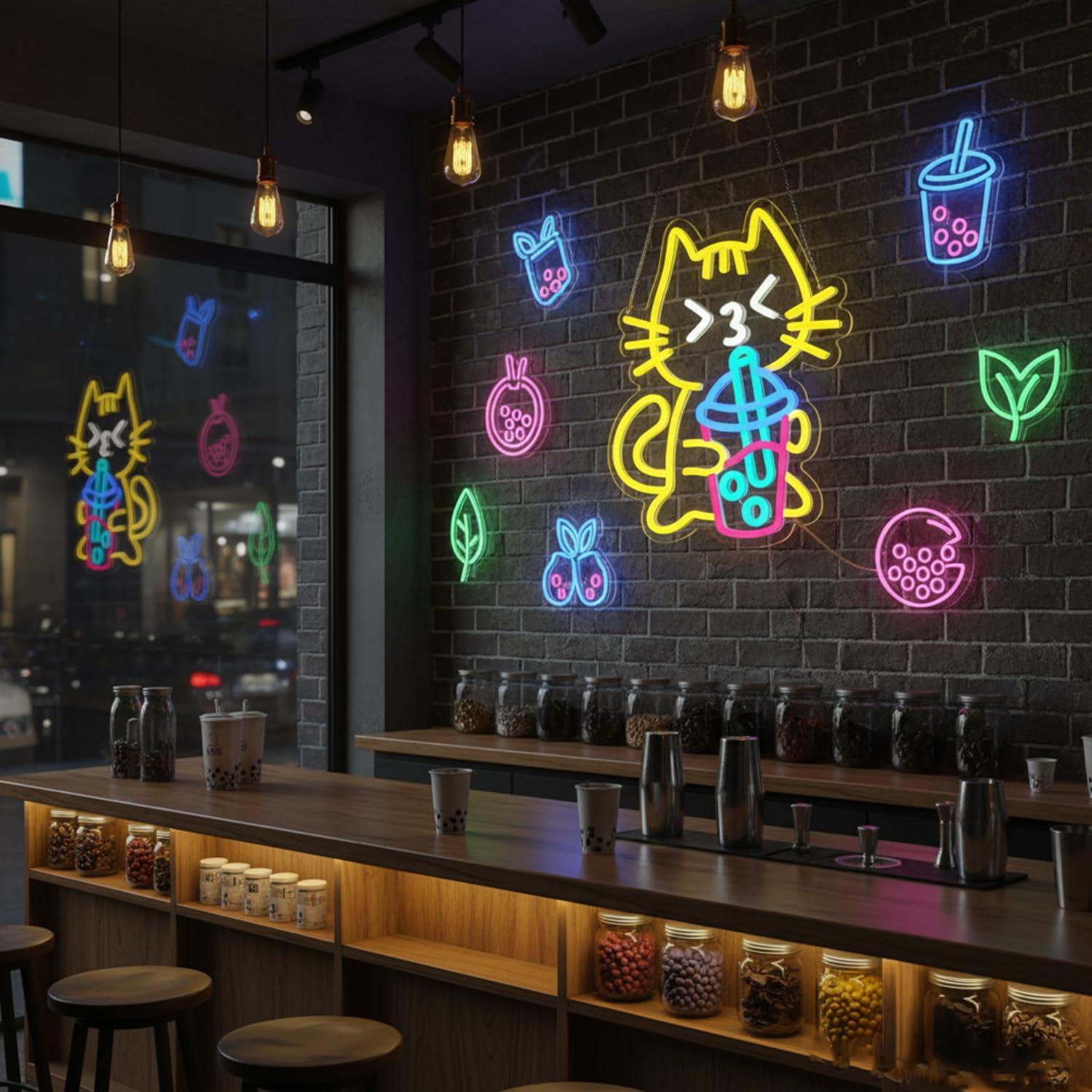 لافتة نيون على شكل قطة لمحلات  - مراجعة Coffee Tea Neon Sign وسعره