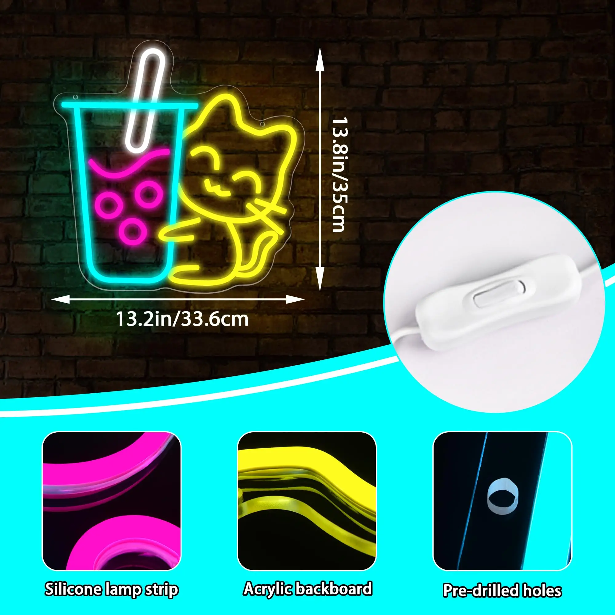 القط بوبا الشاي النيون تسجيل ل - مراجعة Coffee Tea Neon Sign وسعره