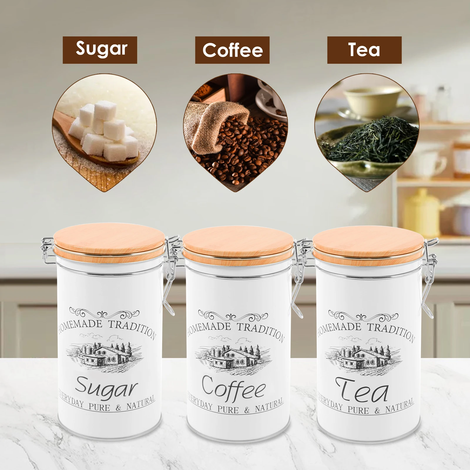مجموعة من 3 علب معدنية لتخزين  - مراجعة Coffee Tea And Sugar Canisters وسعره